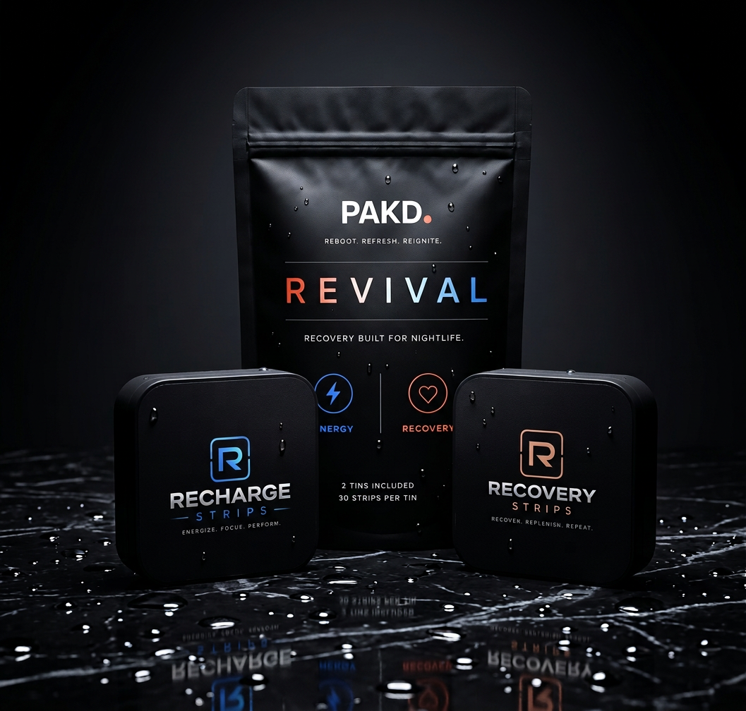 Revival PAKD pouch with both tins on wet marble
