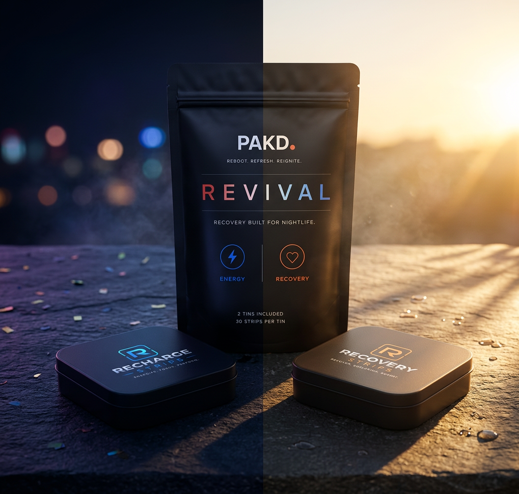 Revival PAKD pouch and tins, day to night